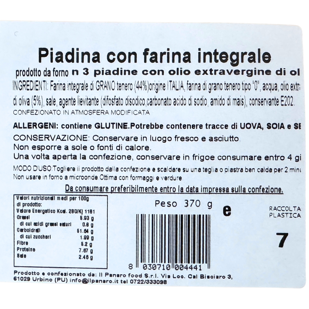 Piadina con farina integrale con olio d'oliva Piadina con farina integrale con olio d'oliva - immagine 2